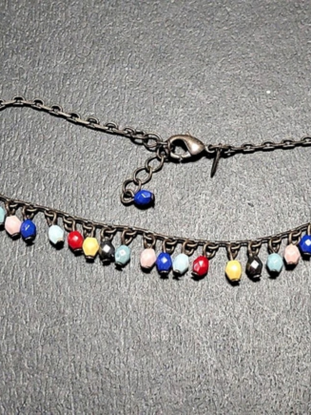 Vintage Avon Dark Goldtone Colorful Beaded Dangle Ankle Bracelet